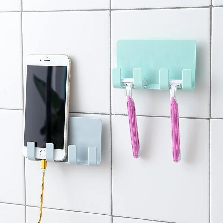 Mobile Phone Charging Stand Mobile Phone Holder Charging Bracket Wall Without Trace 4 Hook Storage Rack