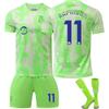 Kits de Football pour Adolescents, Enfants et Adultes Ensemble de Maillots d'Entraînement Sportif avec Chaussettes 24/25 Barça 2ème Maillot Extérieur #11 Raphinha