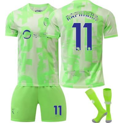 Dospievajúci Deti Dospelí Futbalové Súpravy Športové Tréningové Dresy so Štucňami 24/25 Barça 2. Vonkajší #11 Raphinha