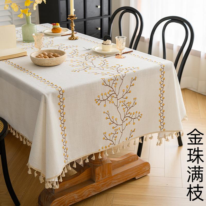 Embroidered Nordic Imitation Cotton And Linen Tablecloth Light Luxury High-End Coffee Table Tablecloth Rectangular Cover