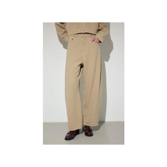 Cotton linen curve wide pants BEG