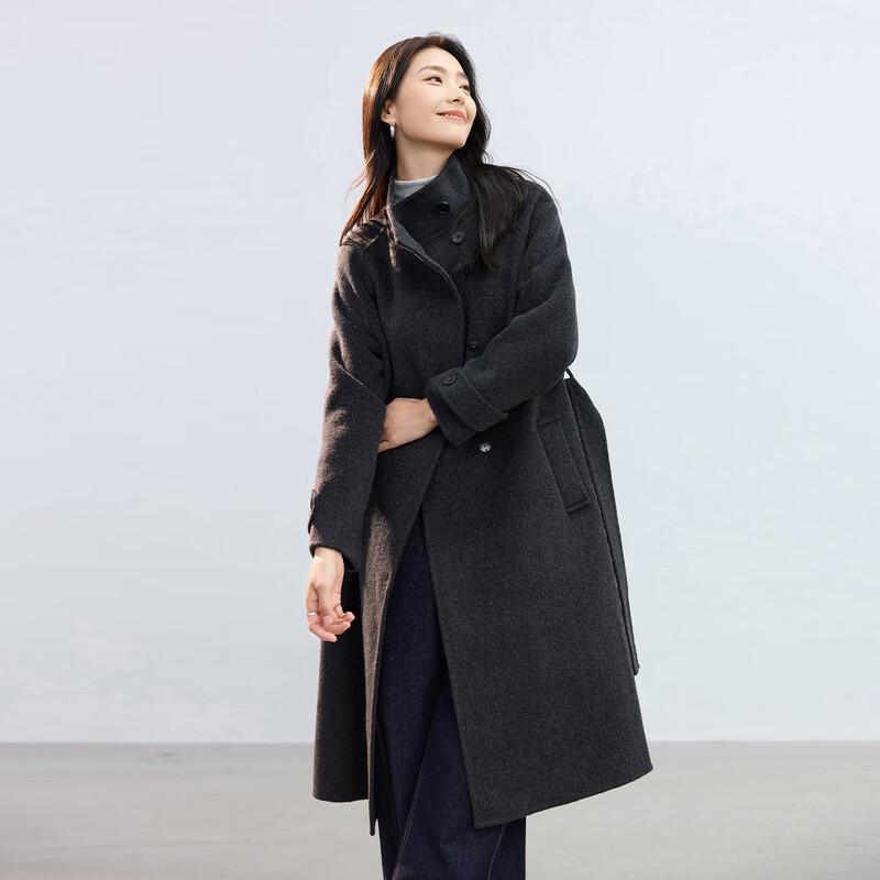 Women's Stand-Collar Double-Faced Wool Blend Long Coat
