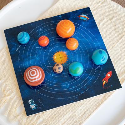 Educação infantil oito planetas pareamento três-dimensionais quebra-cabeças painéis de madeira sistema solar blocos de construção brinquedos cognitivos