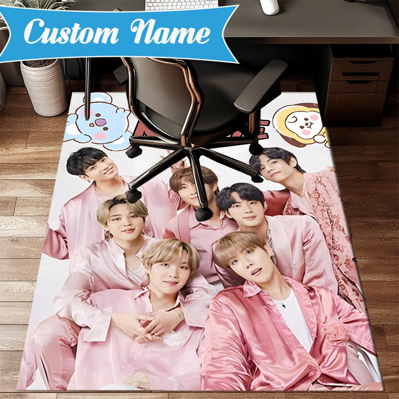 Custom Name K-pop Stars Group Rug for Living Room, Game Rooms, Office, Bedroom, Floor Mat Playful Design, fan gifts Christmas decor