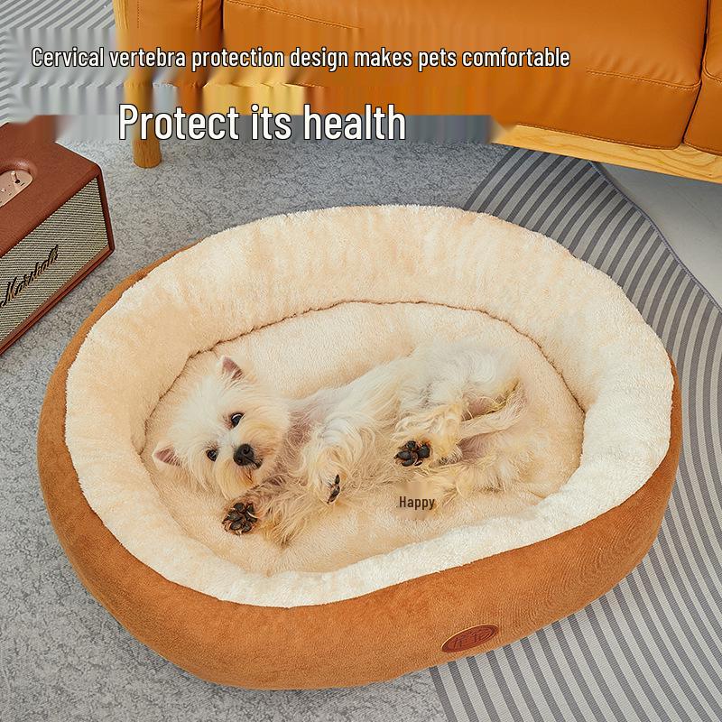 Four Seasons Round Dog Bed - Medium/Large, Scratch & Bite Resistant, Thick & Warm Cat Cushion