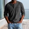 Maglietta da uomo Girocollo Bottoni Colletto Manica Lunga T-shirt con Taschino Frontale Tinta Unita Vestibilità Slim Top Casual