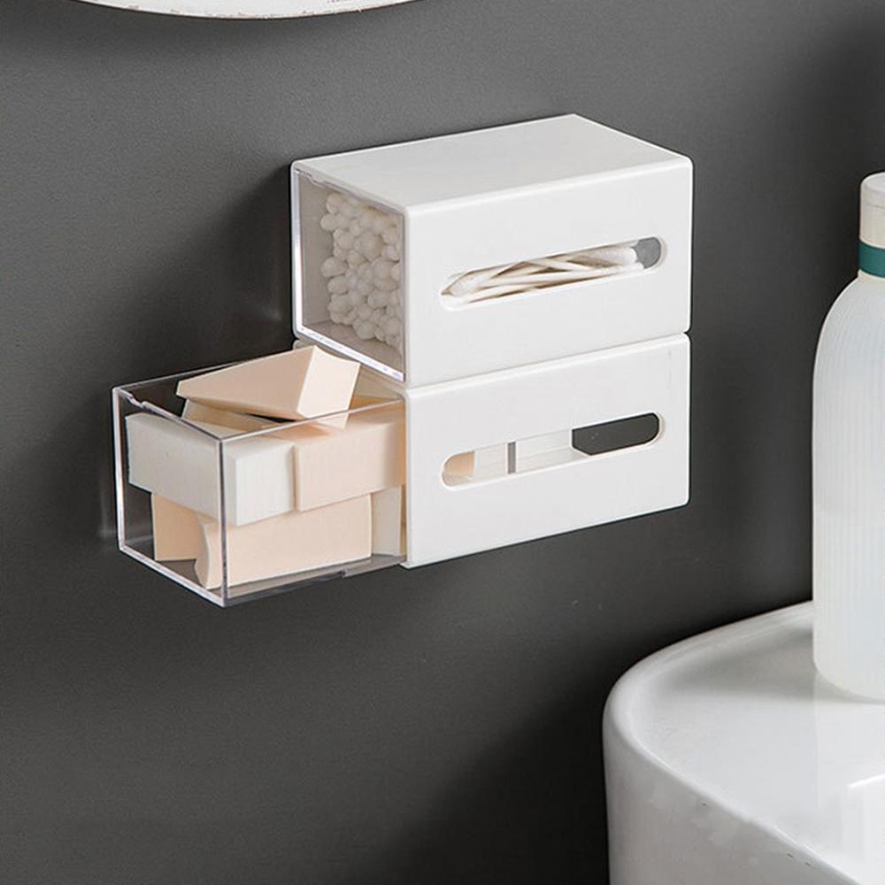 Aufbewahrungsregal für Schlafzimmer und Badezimmer, an der Wand montierte Aufbewahrungsbox, staubdicht, Make-up, Baumwolle, Haarkreis, Puderquaste, Schubladen-Sortierorganizer