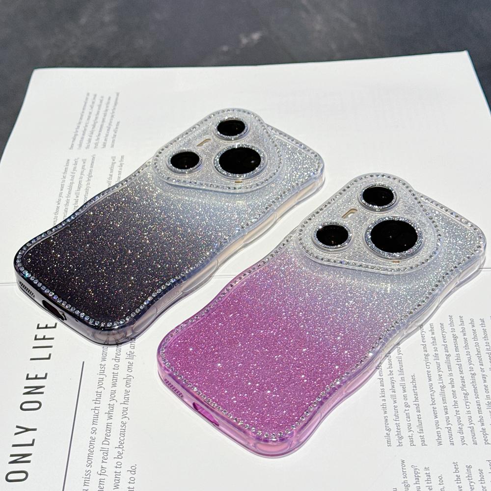 KEYSION Gradient Glitter Jewelled Phone Case for Huawei Pura 70 80 Pro 80 70 Ultra Wavy Border Lens Protector Shockproof Cover