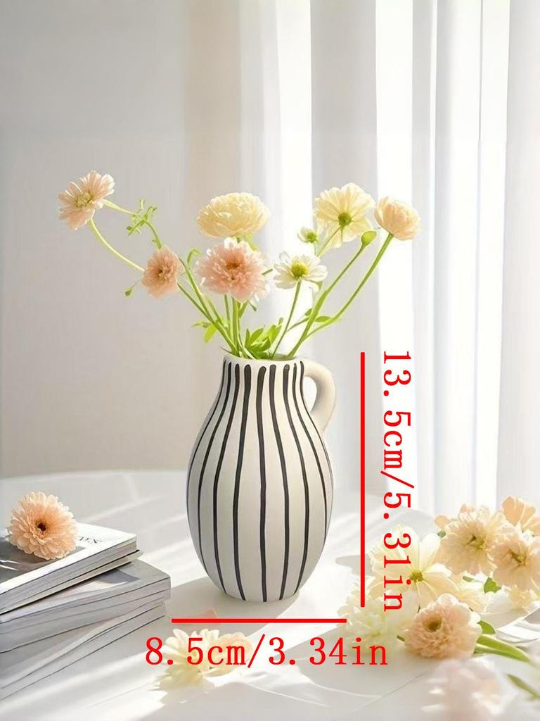 Hand-Painted Ceramic Vase with Double-Ear Striped Design