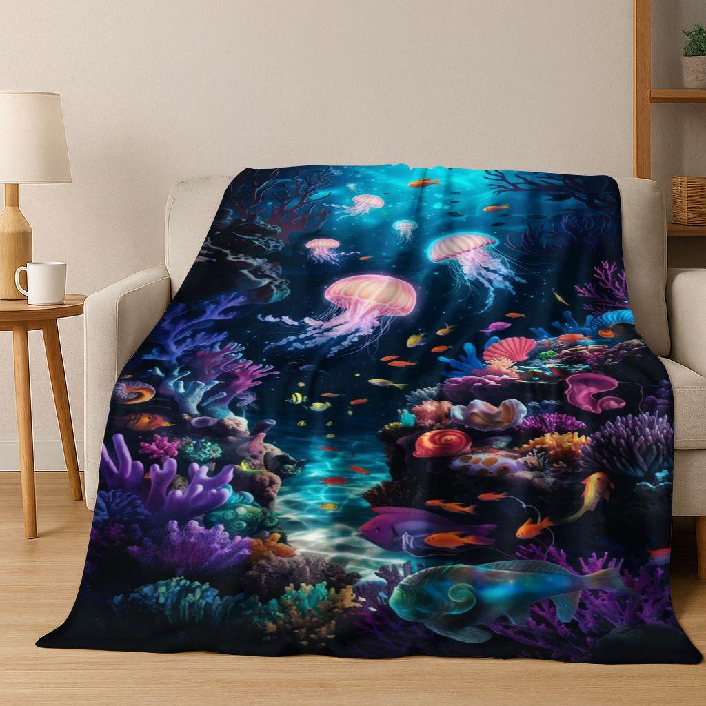 Dream Underwater World Sea Dolphin Turtle Coral Art Flannel Blanket,Cozy Soft Throw Blanket for Home Bedroom Bed Sofa Gift Kids