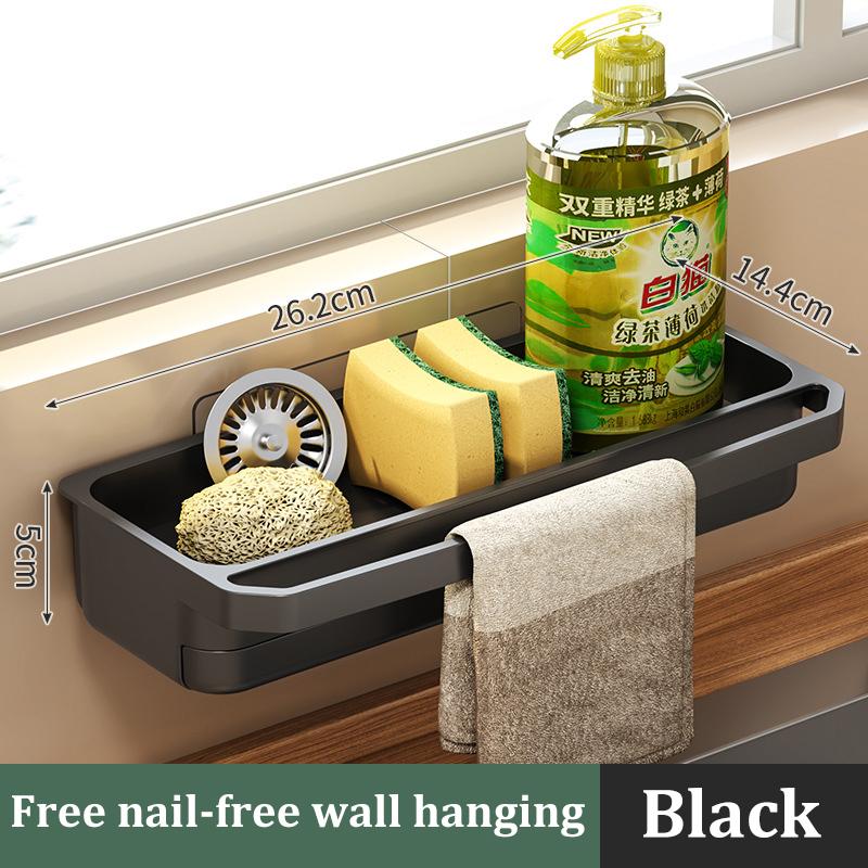 1pcs Kitchen Sink Storage Rack Drain Rack with Towel Rack Wall Mounted To Store Sponge Soap Cleaning Tools Sink Accessories
