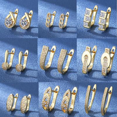 925 Silver Women Hoop Earrings Luxury Sparkling Pave CZ U Shape Star Moon Earring For Girl