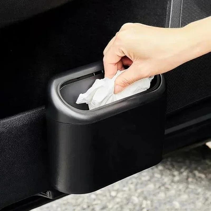 Car Trash Bin Hanging Vehicle Garbage Dust Case Storage Box Black Square Pressing Type Trash Can Auto Interior Accessories