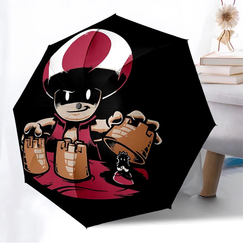 1pc Mario Mushroom Automatic Folding Umbrella - Compact 8-Rib Design, Durable Plastic & Iron, Lightweight for Outdoor Daily Use,  A0929201