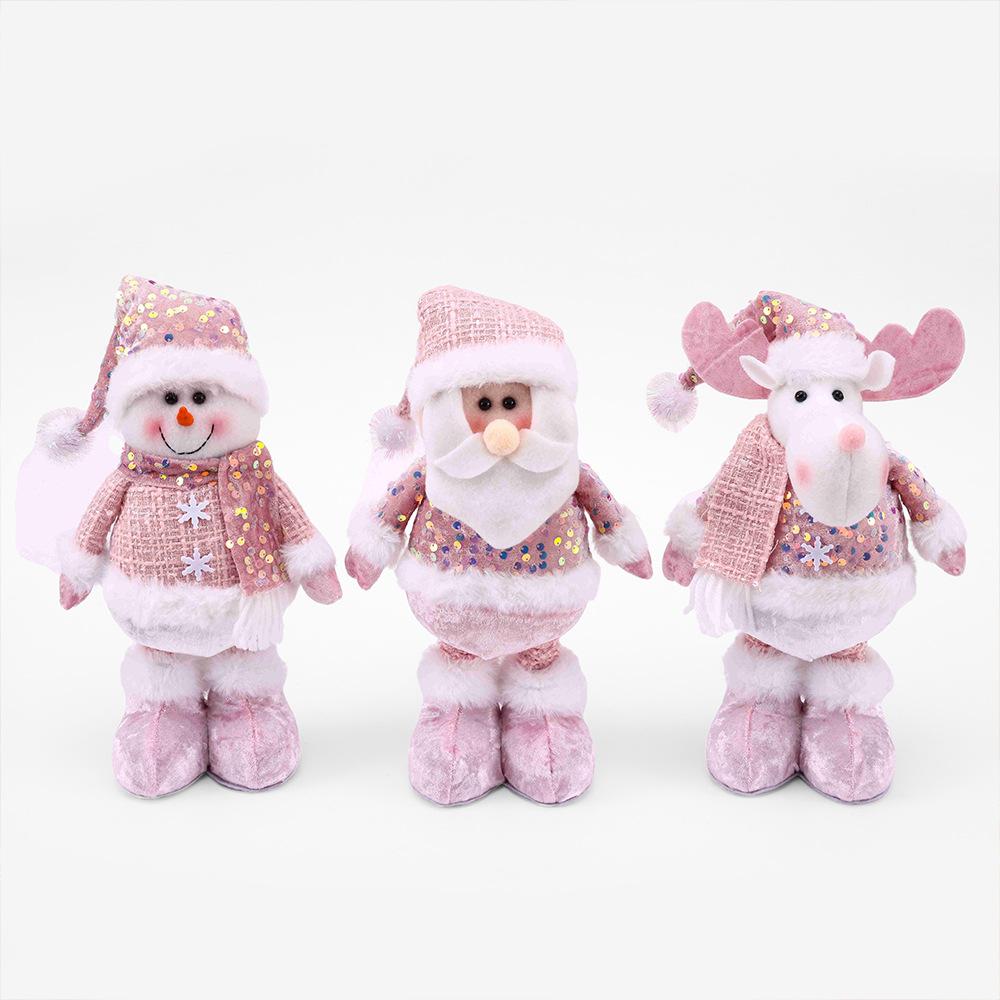 Santa Claus Snowman Elk Pink Sequin Telescopic Doll Merry Christmas Decorations Window Props Matching Supplies Ornaments