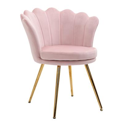 Muschel Sessel Schminktisch Stuhl Samt Sessel mit Goldenen Metallbeinen für Wohnzimmer Schlafzimmer und Esszimmer 67B x 64T x 77H cm Puderrosa