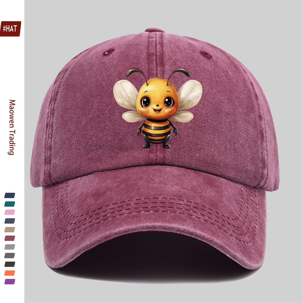 pc Cute Little Bee Print Baseball Cap Cool Cute Style Printed Design Sun Hat Travel Decor Hat Adjustable Strap MultiColor