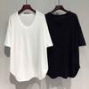 Arco primaverile ed estivo, versione coreana della versione coreana di T-shirt ampia e pigra con maniche a pipistrello e colletto a U di media lunghezza Top a maniche corte da donna