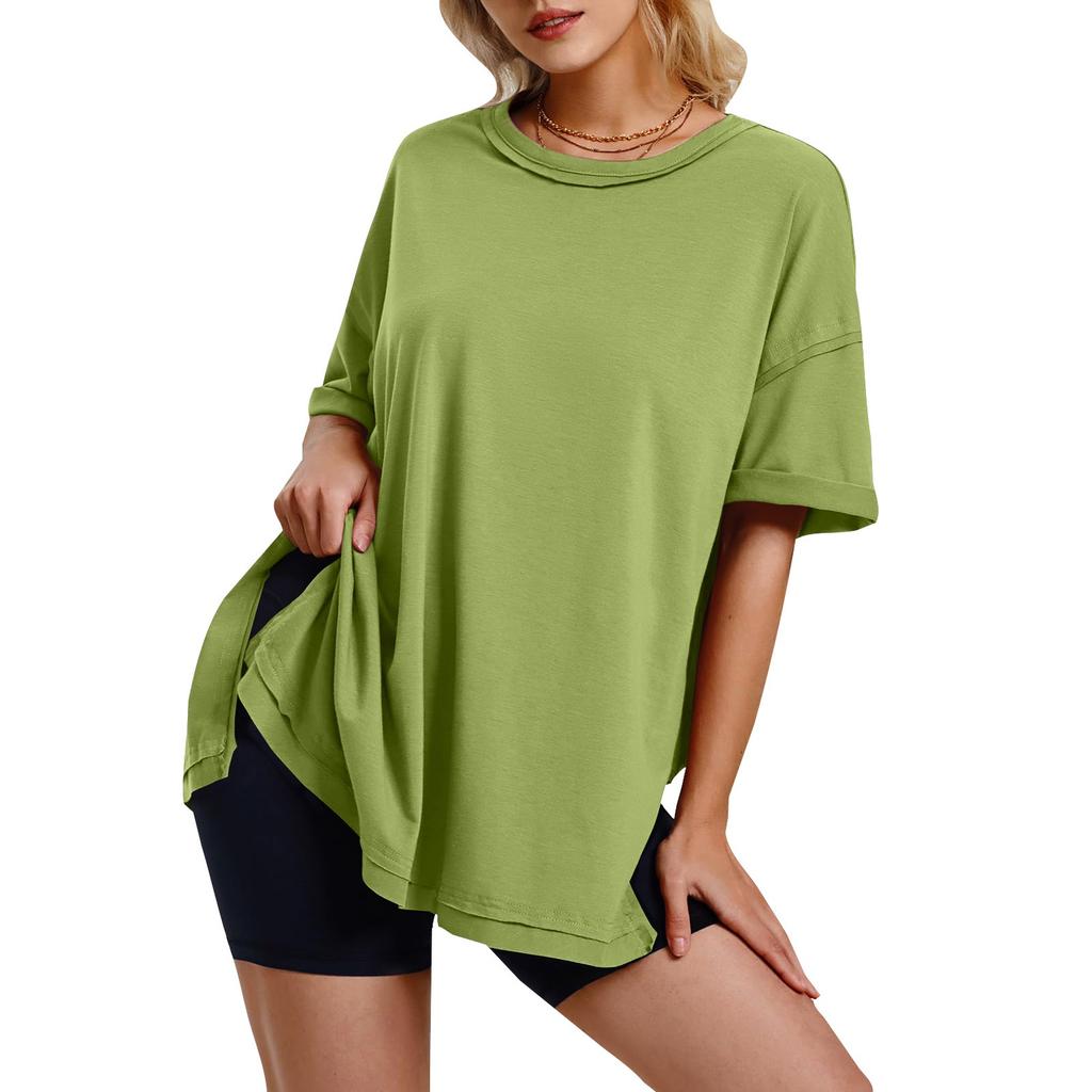 Ladies Casual Round Neck Short Sleeve Color Fashion Loose T-shirt