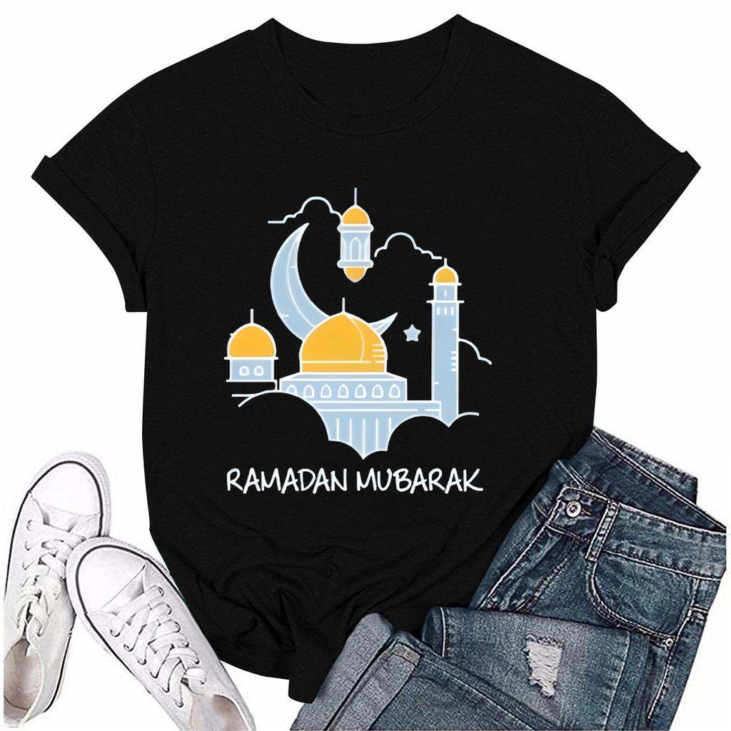 Girls casual loose printed T-shirt round neck pullover short sleeve top