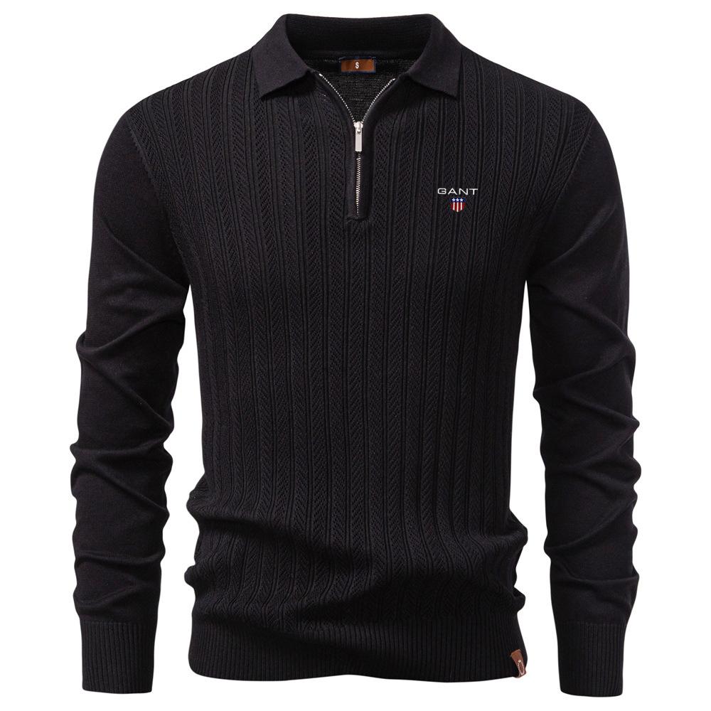 Gant 2025 Autumn and Winter Embroidery New Men's Sweater Long Sleeved Knitted Sweater Half Zipper Business Casual Thin Sweater Men