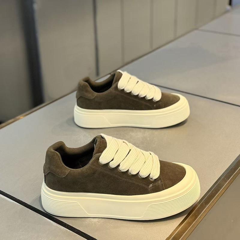 Autumn and winter sports and leisure shoes thick-soled heightening board shoes anti-fluff solid color low-top shoes