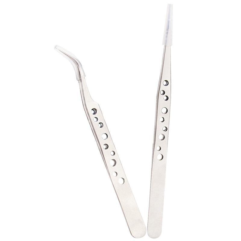 2pcs/set Computer Tool Kit Electronics Tweezers Set Kit Hard Thick Stainless Steel Anti-Skid Forceps Precision Repair Multi Tool White
