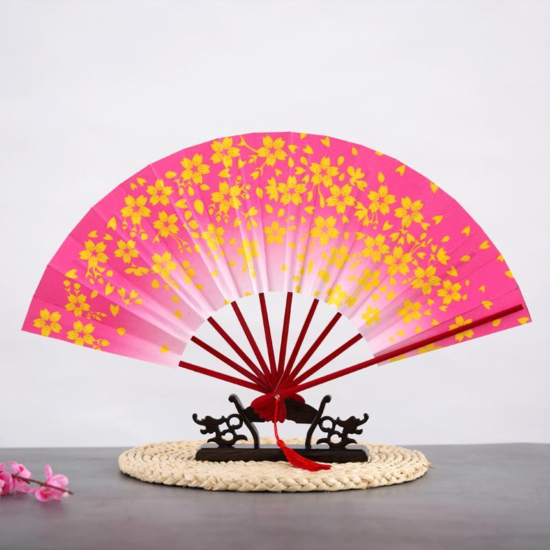 Ancient Chinese Style Golden Portable Folding Fan Bamboo Ribs Japanese Decor Stage Fan Girl Hanfu Dance Performance Hand Fan