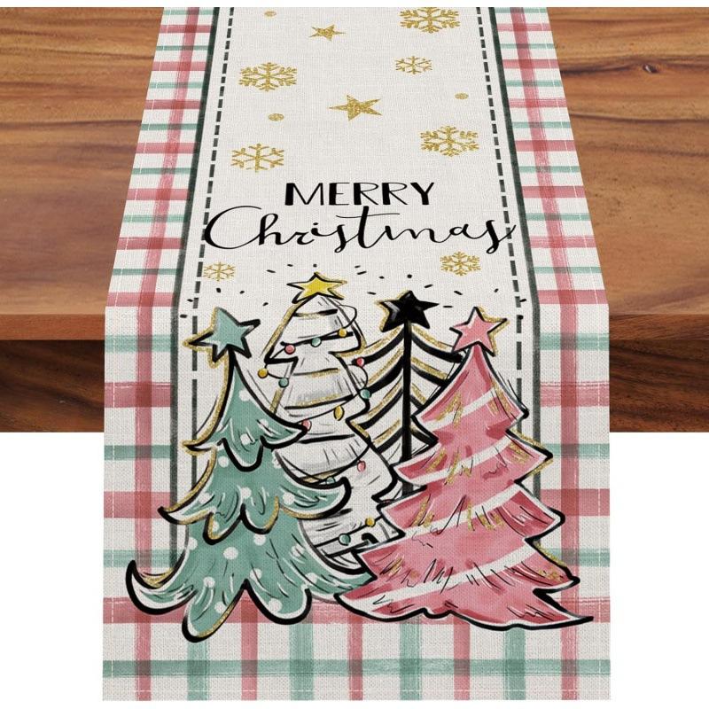 Runner da Tavola Fiocco di Neve Festivo Robusto Lino Decorazione Albero di Natale Copritavola da Pranzo