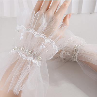 Beautiful Mesh Pearl Short Bridal Dress Lace Fake Sleeves Wedding Decoration Cuffs Pography Props Accessories
