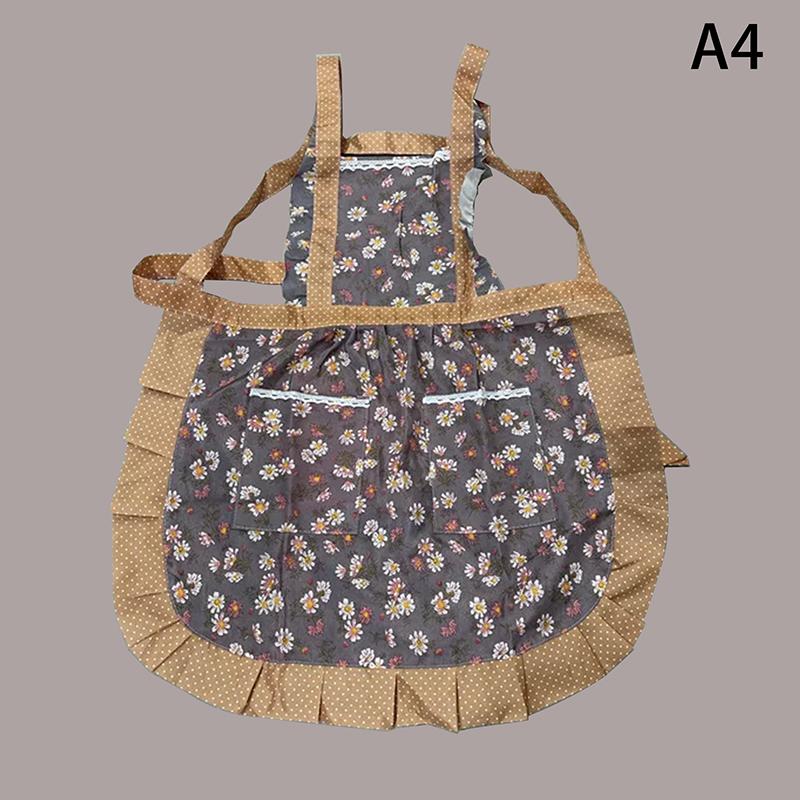 Cotton Canvas Floral For Women'S Kitchen Oilproof Apron With Pockets And Adjustable Waist Belt Waterproof Sleeveless Bib Apron