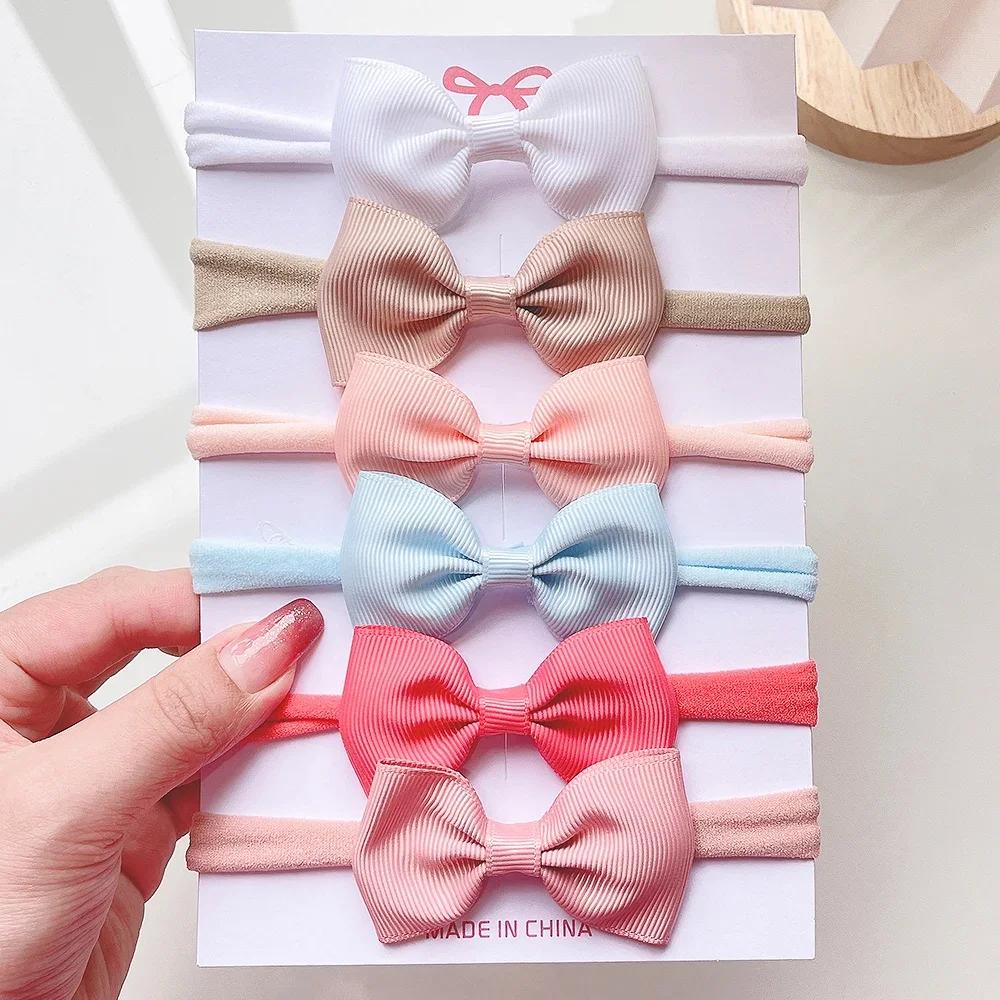 4/5/6Pcs/Set Solid Color Kids Headwear Elastic Hair Bands for Baby Cute Ribbon Bowknot Headband Infant Girls Hair Accessories