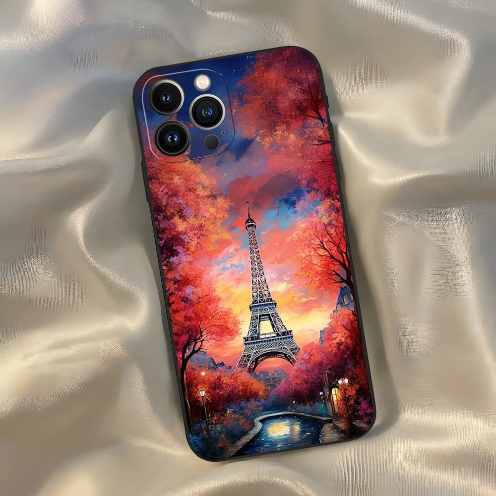 France Paris Eiffel Tower Phone Case for Iphone 16 15 14 13 12 11 Pro Max Xr X Xs Mini 8 Plus SE 2022 Black Soft Silicone Cover