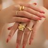 IngeSight.Z 4Pcs Punk Adjustable Open Gold Color Ring Fashion Smooth Metal Ring Set Women's Aesthetics Party Jewelry