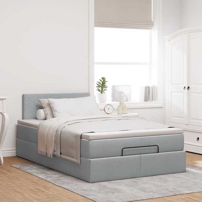 Exclusive House - Ottoman Bed with Light Grey Mattress 120x190 Cm Fabric