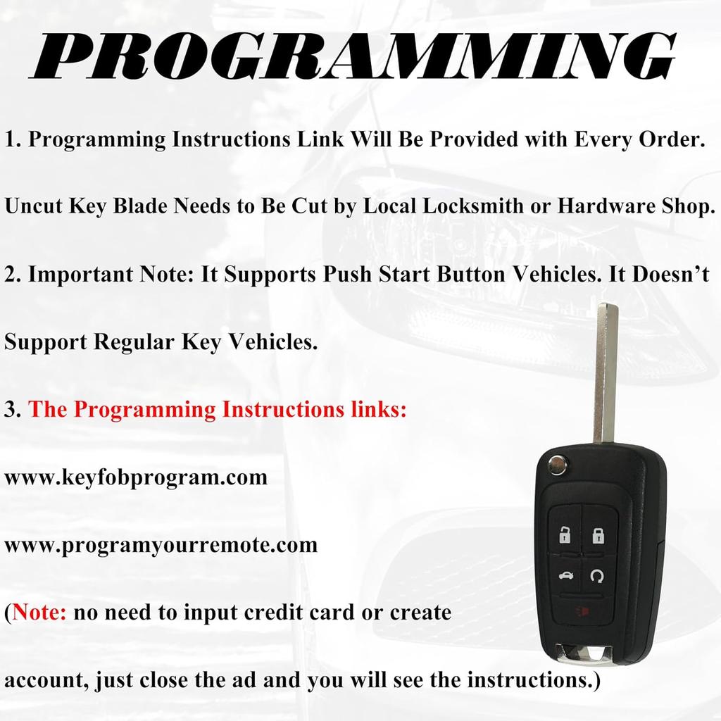 Smart Key Fob Replacement Fits for Chevy Camaro Equinox 2010- Cruze Traverse Malibu SS Impala 2014- Buick Allure Lacrosse Regal Enclave Verano