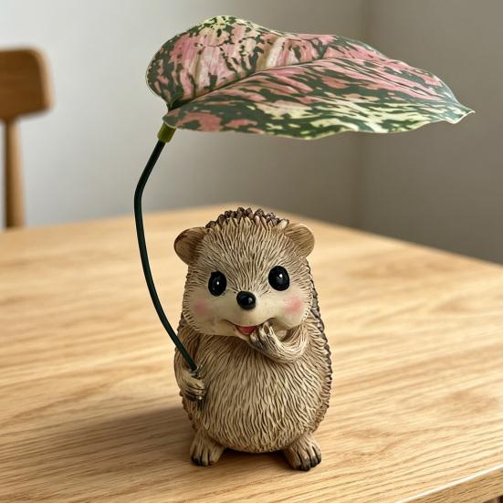 Hedgehog Garden Ornament with Leaf Resin Statue Cute Collectible Outdoor Decoration for Garden Holiday Party