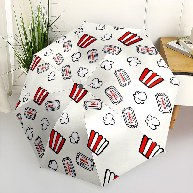 

1pc Cinema Popcorn Open/Close Folding Umbrella, All- Portable Umbrella for & Men, Stylish Accessory (Holiday Gift) 8-Rib yy251213197
