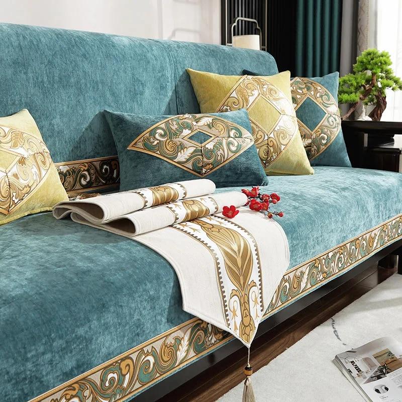 Chenille Sofa Handtuch Rutschfeste Couchbezüge für Wohnzimmermöbel Luxuriöser Uni-Sofaüberwurf Chinesischer Stil Hochwertig