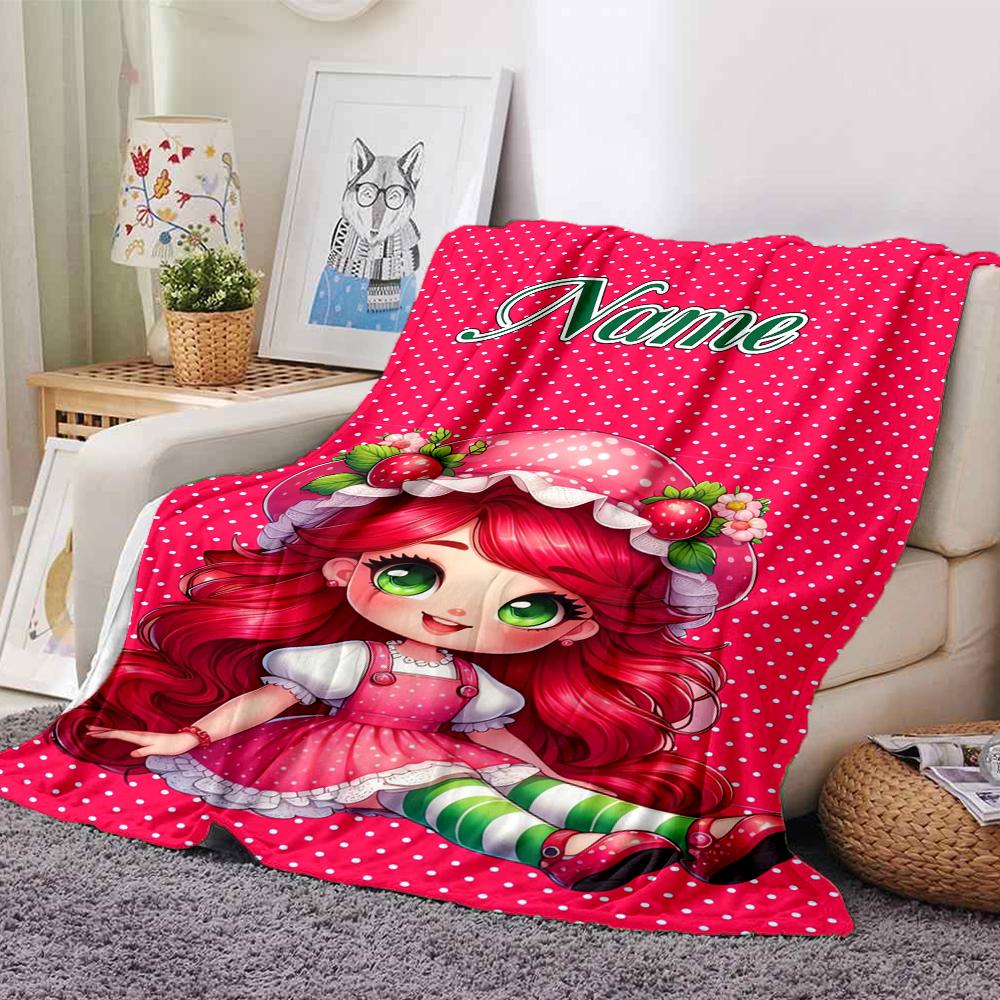 Custom Name Strawberry Princess Fantasy Party Blanket For Couch Bed Plush Cozy Fuzzy Blanket Super Soft Warm Blankets For Fall And Winter 0916256