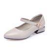 Genuine Leather Lady Pumps Pointed Toe Office Lady Pumps Buckle Strap Shallow Mouth High Heels Thick Heel Wedding Women Shoes
