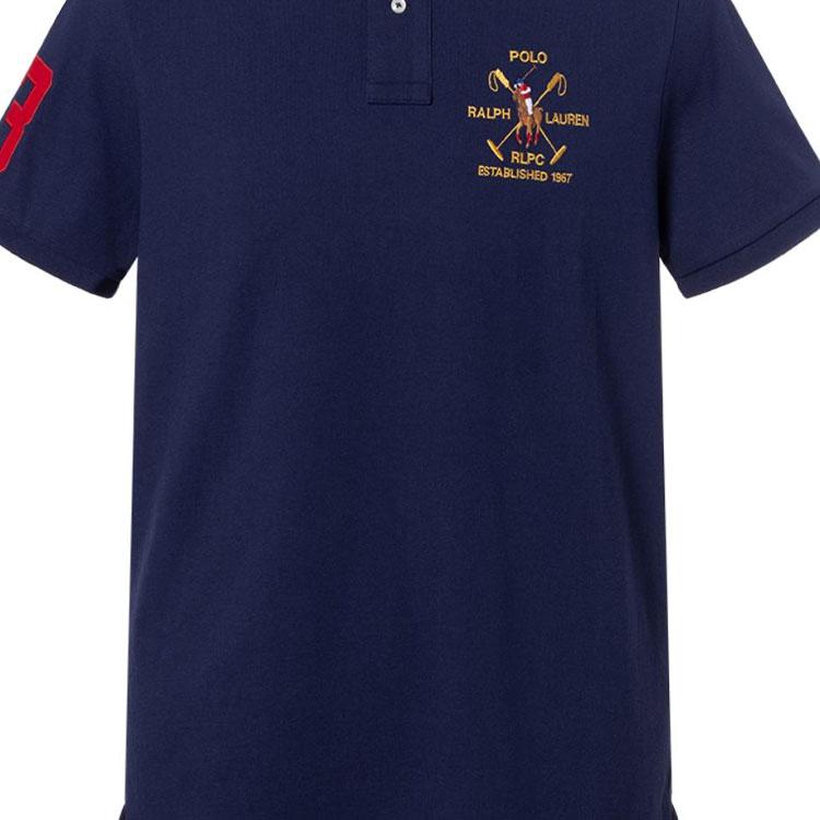 Polo Ralph Lauren Digital Logo Appliqué Vertical Button Short Sleeve Polo Shirt Men tops Dark-Blue 710921674-002