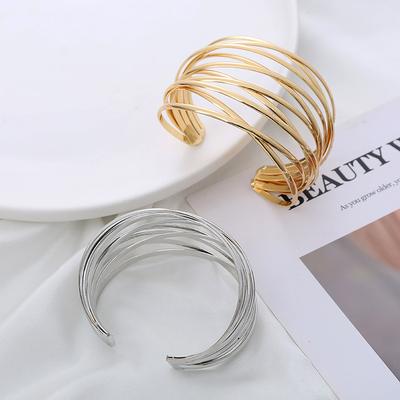 Vintage Hyperbolic Layered Gold Plated Wide Wire Bracelet Cuff Bangle for Women Exaggerated Wrist Wrap Bangle Hand Zircon Gift