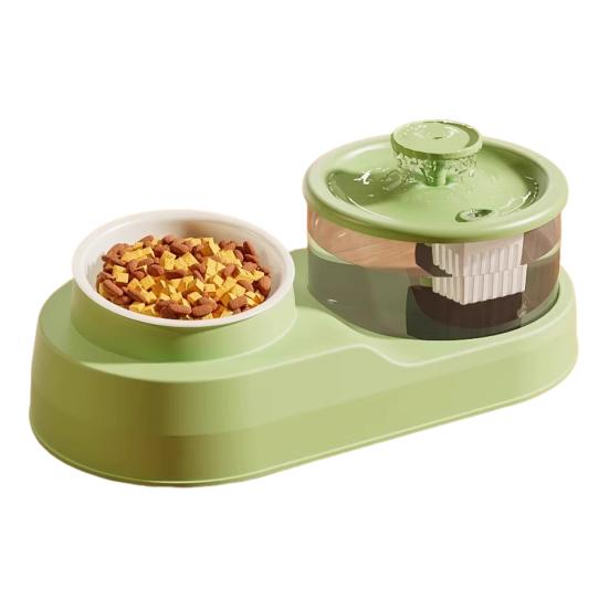 

Диспенсер для воды и еды для кошек 2 в 1 Автоматическая кормушка для кошек 1 л Набор из фонтана для воды и миски для еды для кошек, живущих в помещении, и маленьких собак зелёный