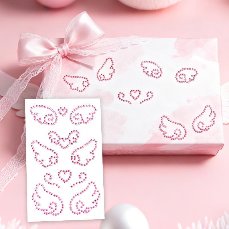 2 Sheets Angel Wings Diamond Stickers Pink And Silver Suitable For Handmade Face Decoration Rhinestone Stickers