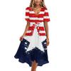 Women V Neck Short Sleeve Casual Dress Independence Day Star Print Wrap Midi Dress with Tie Waist Summer Party Dress