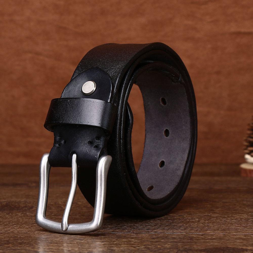 Men's First Layer Cowhide Stitching Retro Belt Perforated Copper Buckle Outdoor Tactical Trendy Casual Belt