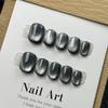 10Pcs Handmade White Cat Eye Short Ballerina Press On Nails Full Cover False Nail Tips Art Decoration