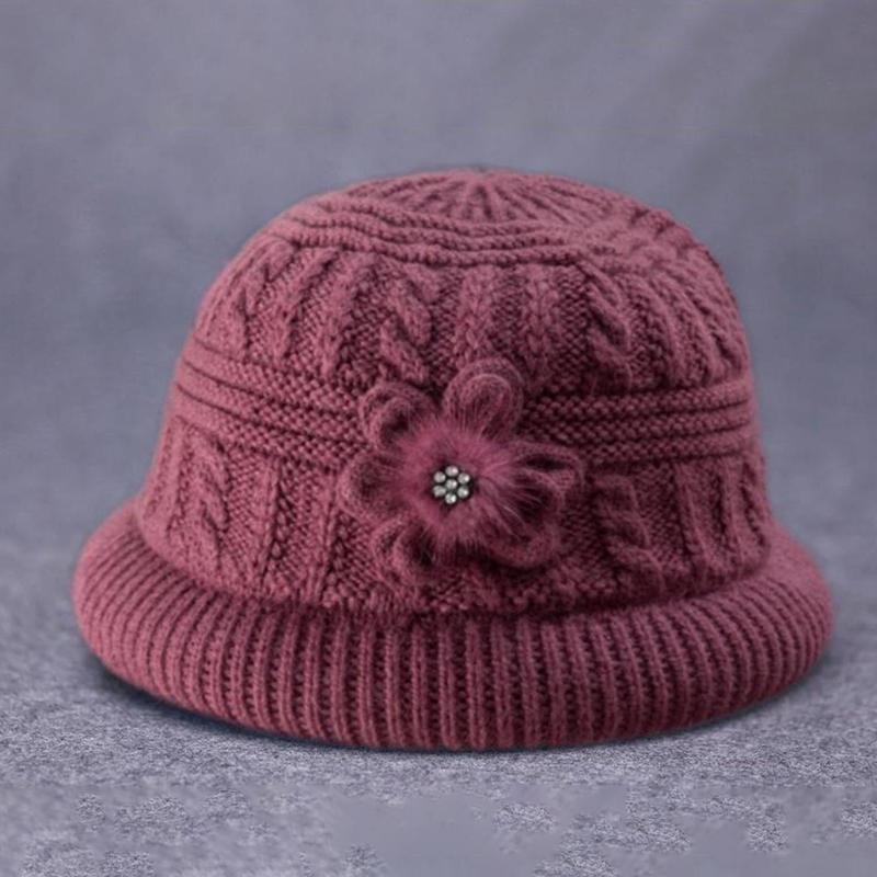 Autumn And Winter Warm And Cold-Proof Grandmother Hat Scarf Women'S Plus Velvet Thickened Knitted Wool Hat