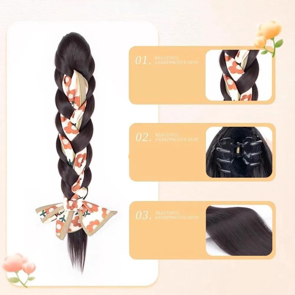 42cm Natural Ribbon Low Synthetic Ponytail Wig Long Twist Braid Simulated Hair New Chinese-style Hair Accessory